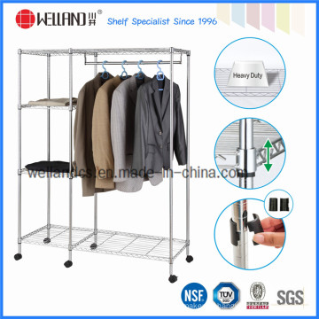 Hot Sale Portable Chrome Quarto Wardrobe Rack com rodas